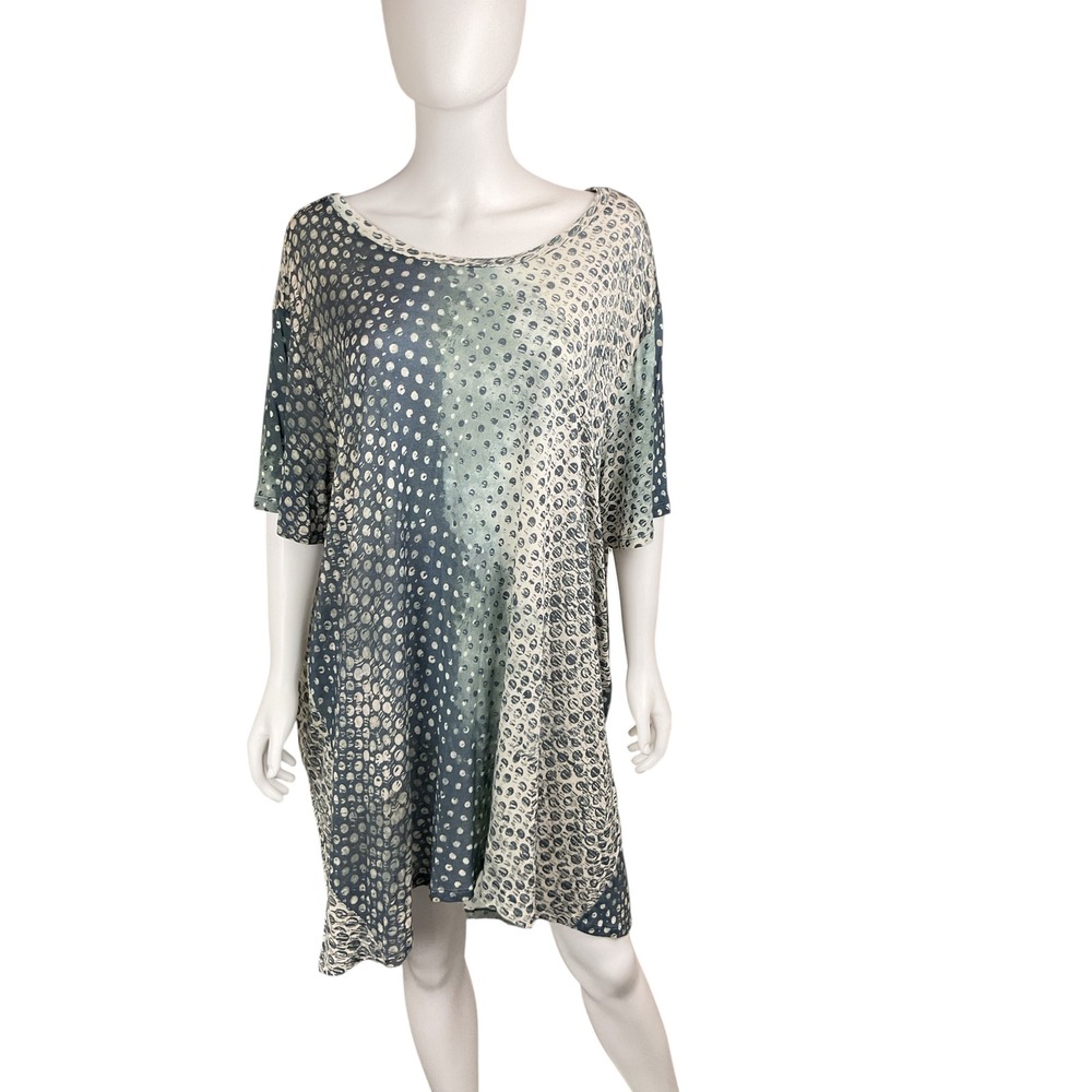 Johnny Was Biya XL Tunic Dress Blue Beige Polka‎ Dot Modal Boho Casual